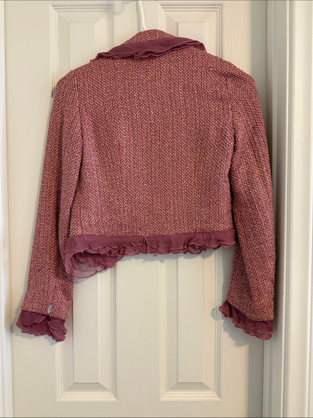 True Meaning Pink Tweed Ruffle Cropped Jacket - Picture 6 of 9